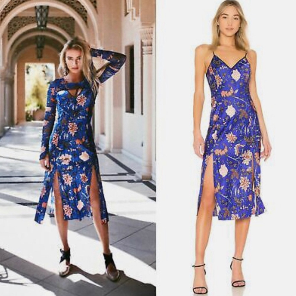 DIANE VON FURSTENBERG Canton Electric Blue Floral Ruched Midi 2pc Dress